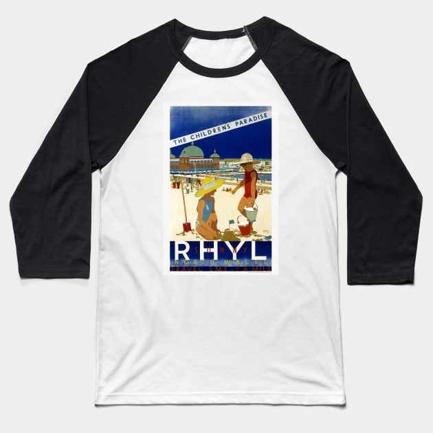 Sunny Rhyl North Wales 1935 Vintage Baseball T-Shirt by vintagetreasure